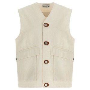 Stone Island Garment-Washed Cotton Gabardine Vest With V-Neck - NWT